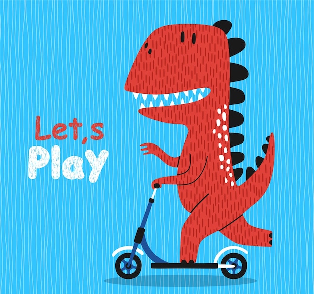 cute dinosaur riding kick scooter.