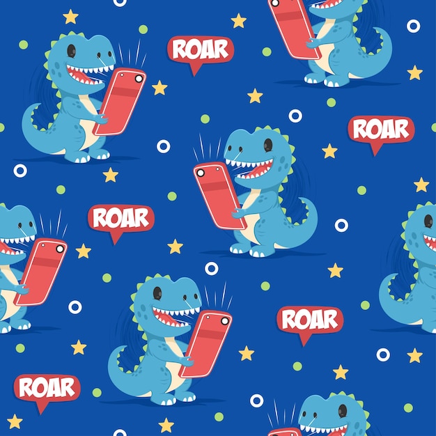 Cute dinosaur roar cartoon vectors pattern backgrounds