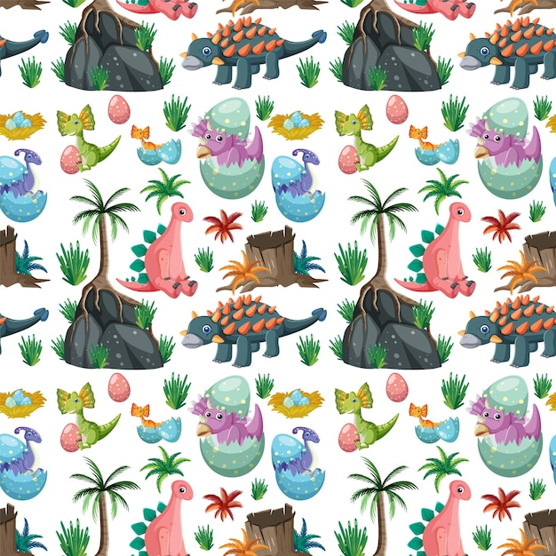 Vector cute dinosaur seamless pattern