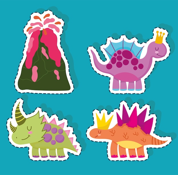 Vector cute dinosaur set