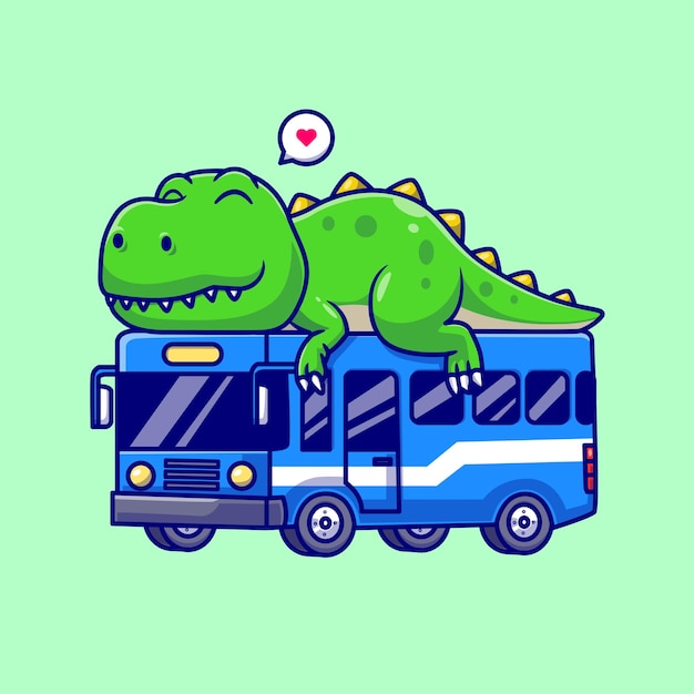 Cute dinosaur sleeping on bus cartoon vector icon illustration. animal transportation icon isolated