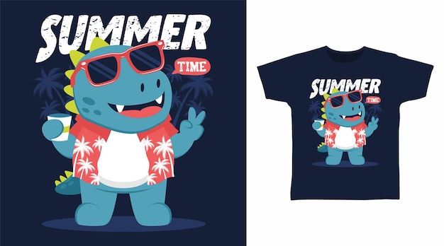 Cute dinosaur summer cartoon tshirt art design