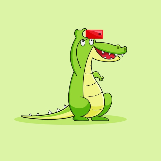 Vector cute dinosaur taking selfie