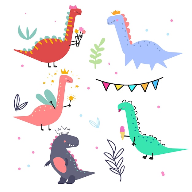 Cute dinosaur vector collection for print greeting card and background wallpaper