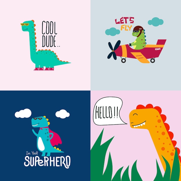 Cute dinosaur vector collection for print greeting card and background wallpaper