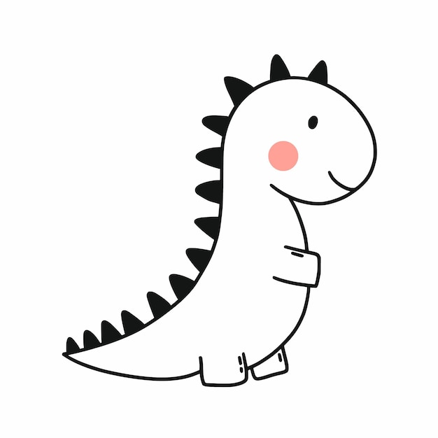 Cute dinosaur Vector doodle illustration Dino on white background Cartoon character Character for children