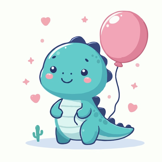 Vector cute dinosaur with balloon cartoon vector on white background