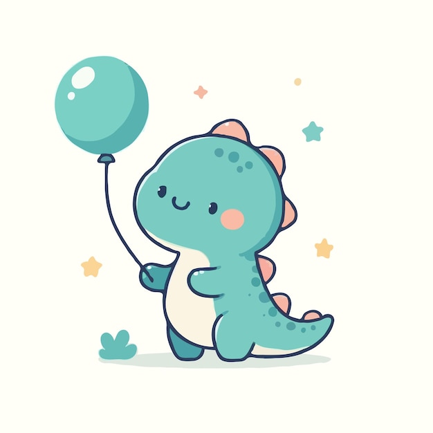 Vector cute dinosaur with balloon cartoon vector on white background