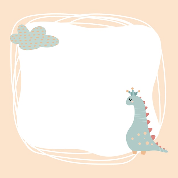 Cute dinosaur with a blot frame in simple cartoon hand-drawn style.