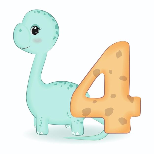 Premium Vector | Cute dinosaur with number 4 cartoon illustration