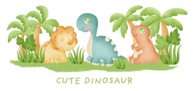 Dinosauro carino con illustrazione dell'acquerello. baby shower.