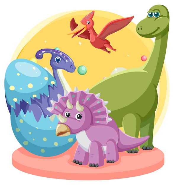 Vector cute dinosaurs cartoon group