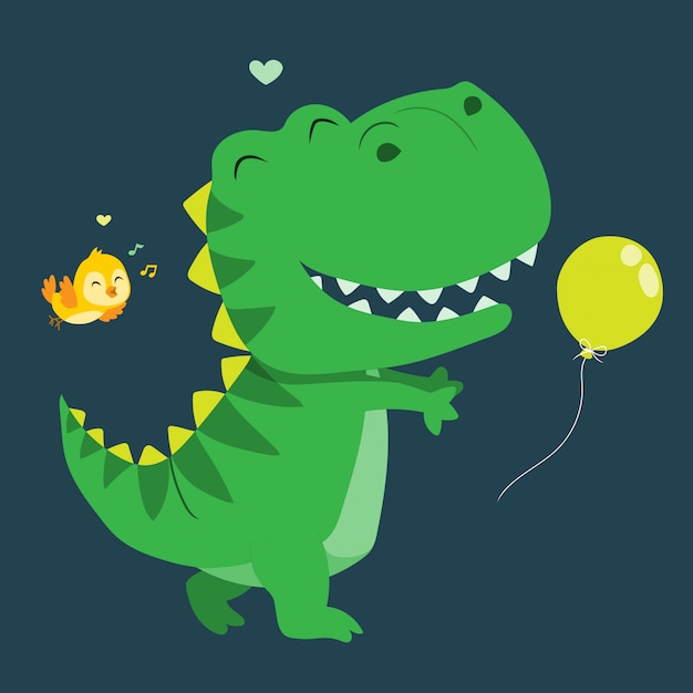 Cute dinosaurs catch the balloons illustration