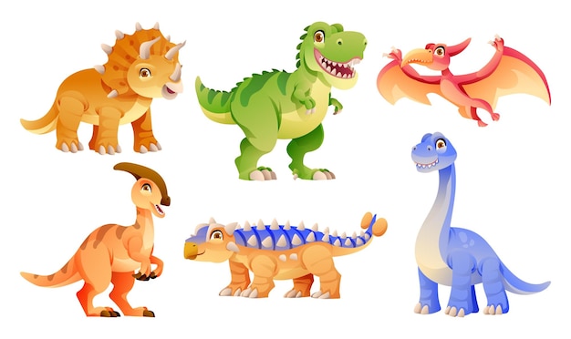 Vector cute dinosaurs character set in cartoon style