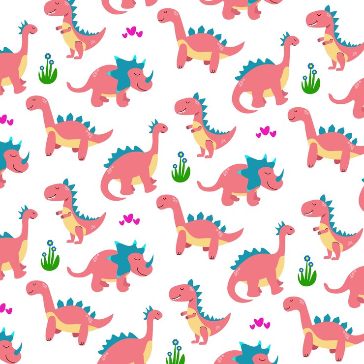 印刷のためのかわいい恐竜コレクションピンクのカラーパターンベクトルの背景