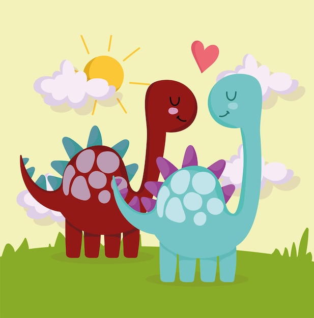 Cute dinosaurs in love