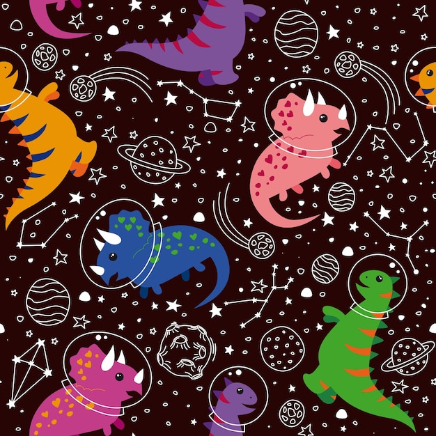 Cute dinosaurs in space