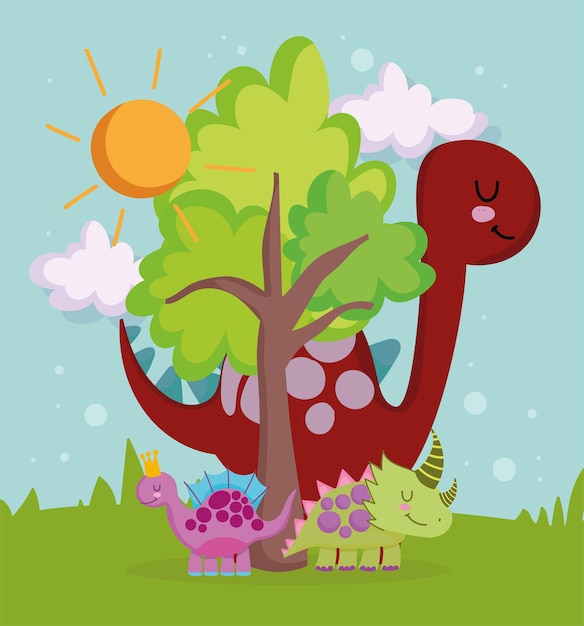 Cute dinosaurs and tree