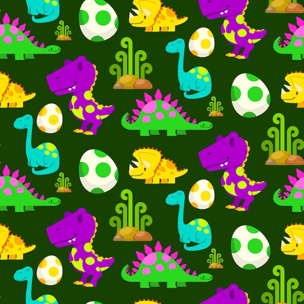 Cute dinosaurs vector illustration, cute little dinosaurs seamless pattern