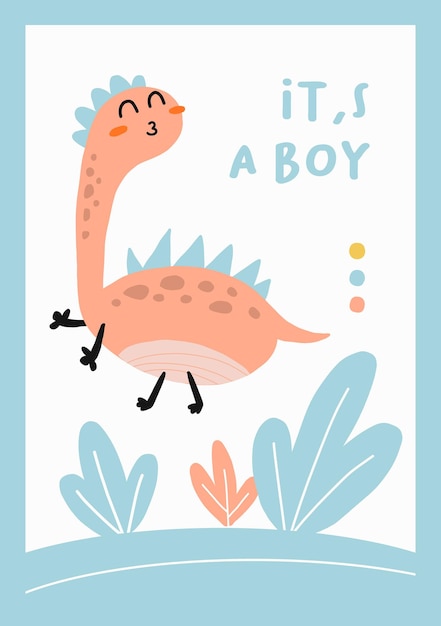 Cute diosaurs greeting card its aboy
