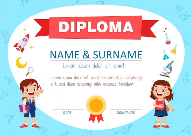 Vector cute diploma certificate template for school student