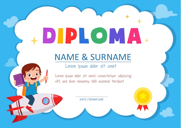 Cute diploma certificate template for school student