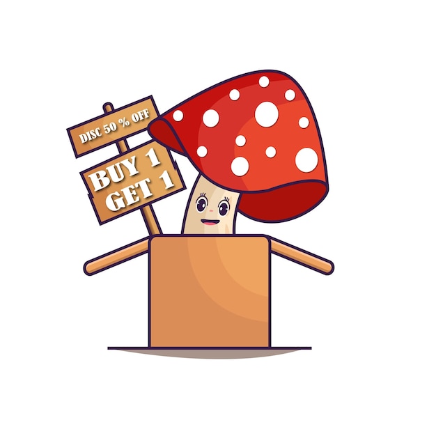 Cute discount mushroom label in box