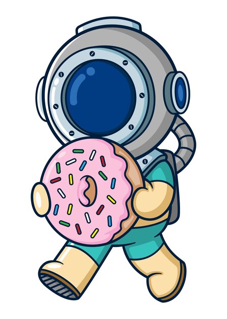 Cute diver carrying a big doughnut