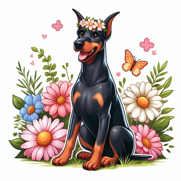 Vector cute doberman pinscher dog cartoon vector style white background