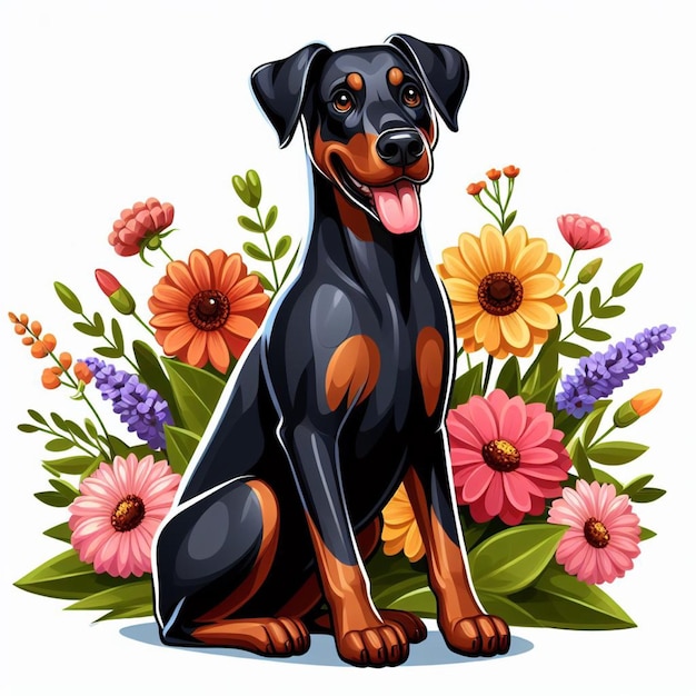 Cute Doberman Pinscher dog cartoon Vector Style white background