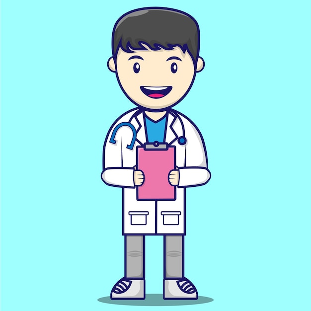 Vector cute doctor cartoon icon illustration health concept isolated premium