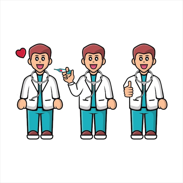 cute doctor cartoon vector illustration of Happy Doctor Holding Syringe