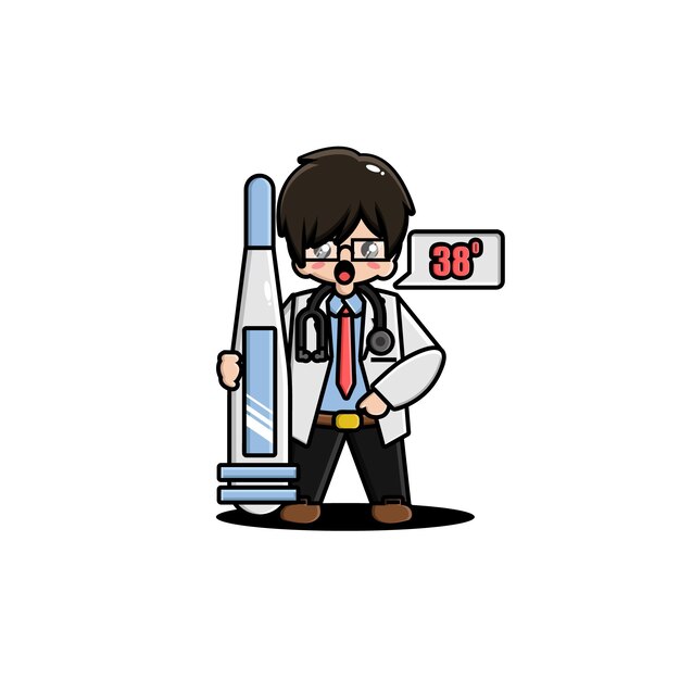 Cute doctor character with a thermometer