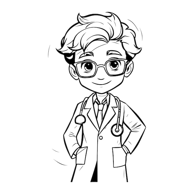 Vector cute doctor coloring page illustration