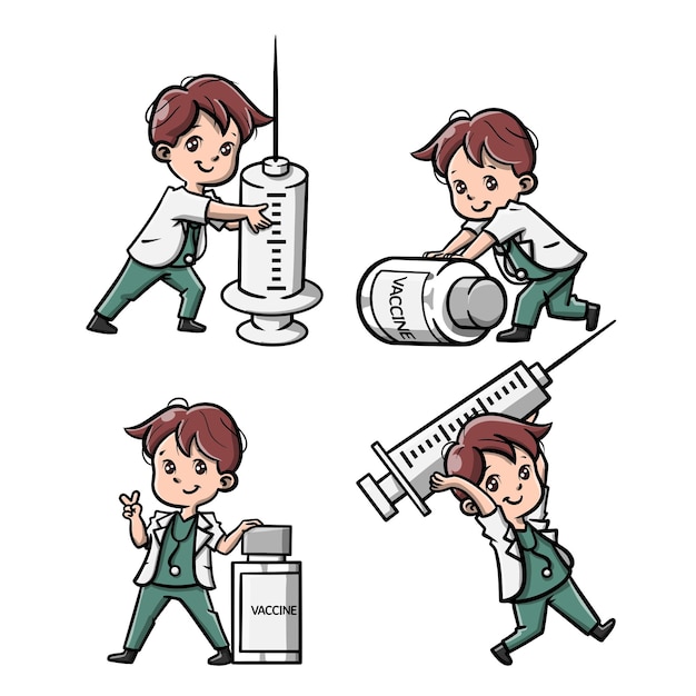 Cute doctor with vaccine cartoon