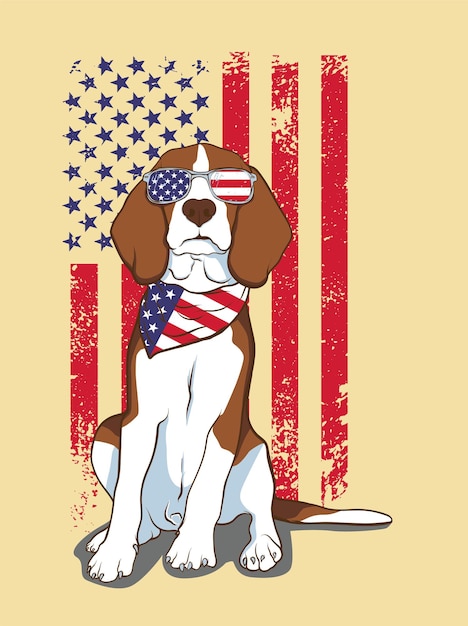 Vector cute dog american flag patriot day