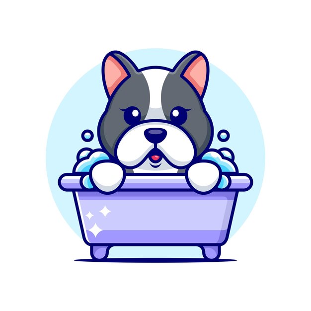 Cute Dog In A Bathtub Cartoon Character, Dog In A Bathtub Drawing