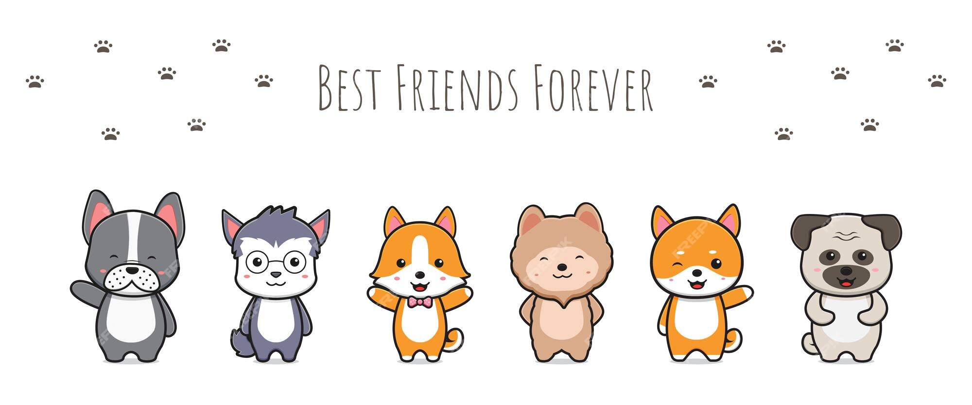 Premium Vector | Cute dog best friends forever doodle banner ...