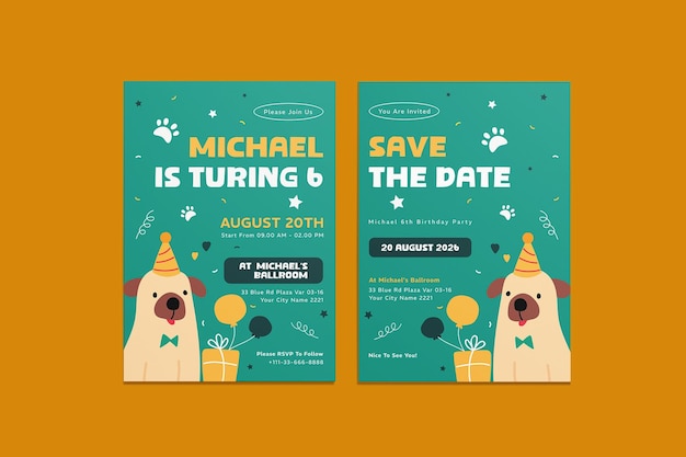 Vector cute dog birthday invitation template