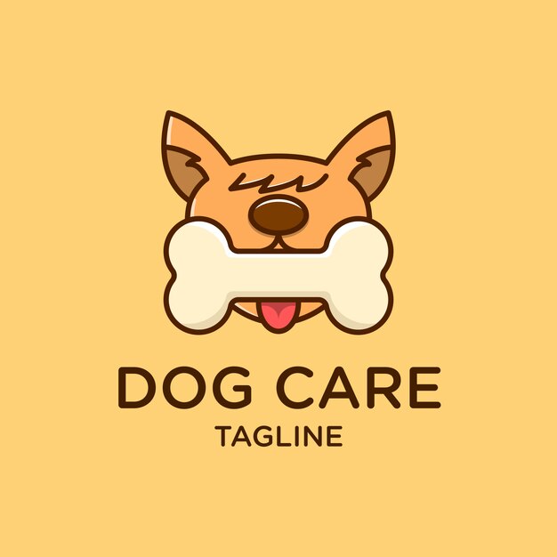 Cute Dog Bitting Bone Logo Illustration Design