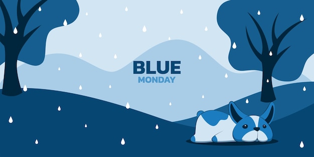 Cute dog on Blue Monday landscape