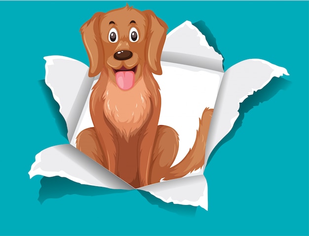 Vector cute dog on blue paper