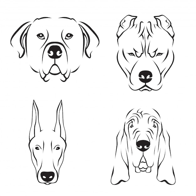 Vector cute dog breed line art logo set