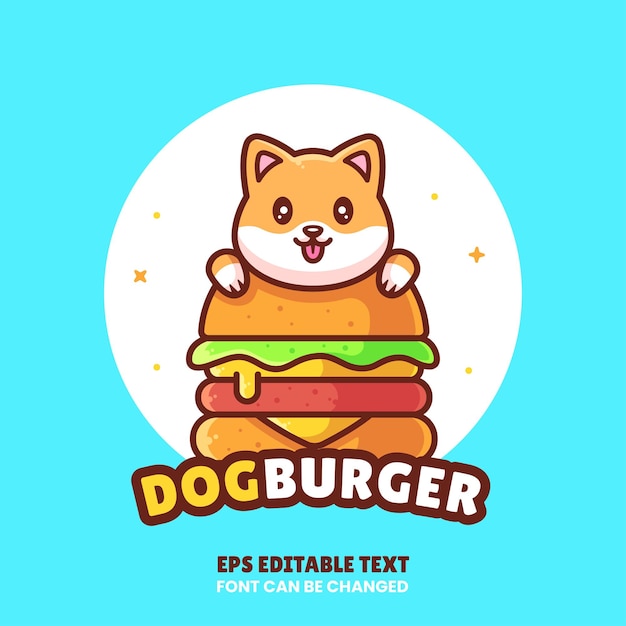 Cute dog burger logo vector icon illustrationpremium fast food logo in stile piatto per cafe