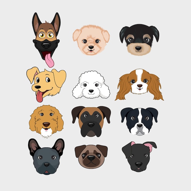 Vector cute dog cartoon face emoji