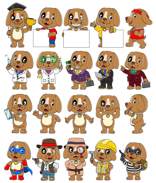 Vector cute dog cartoon mascot pack