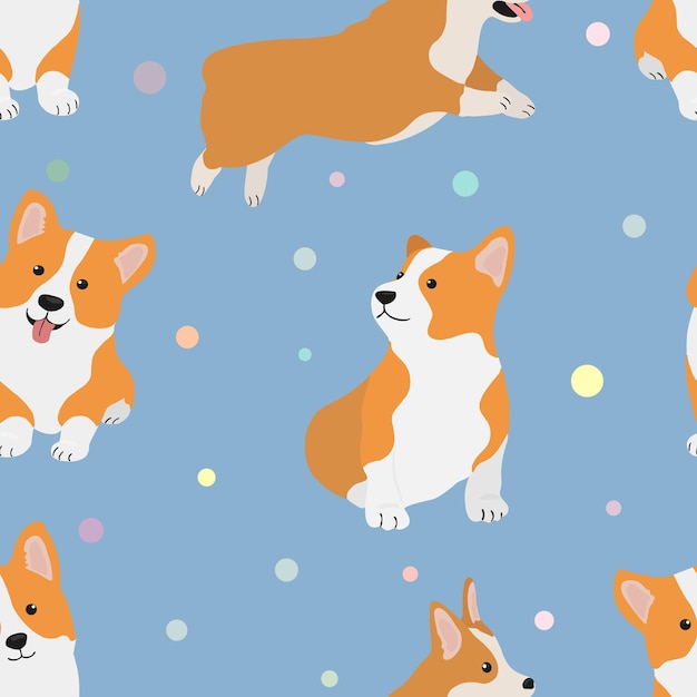 Simpatico cane in stile cartone animato modello senza cuciture con corgi gallesi illustrazione vettoriale per la stampa di carta da imballaggio biglietti di auguri arredamento poster tessuto