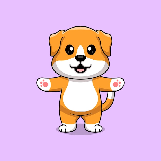 Cute dog cartoon vector icon illustration standing raising both hands