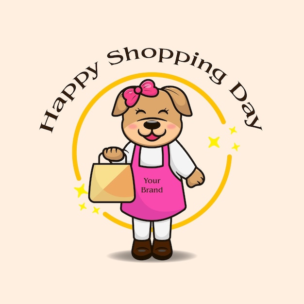 Cute dog cartoon with shopping bags Cute cartoon shopping mascot