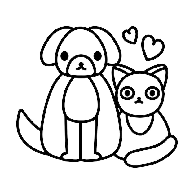 Cute Dog And Cat doodle Icon Illustration